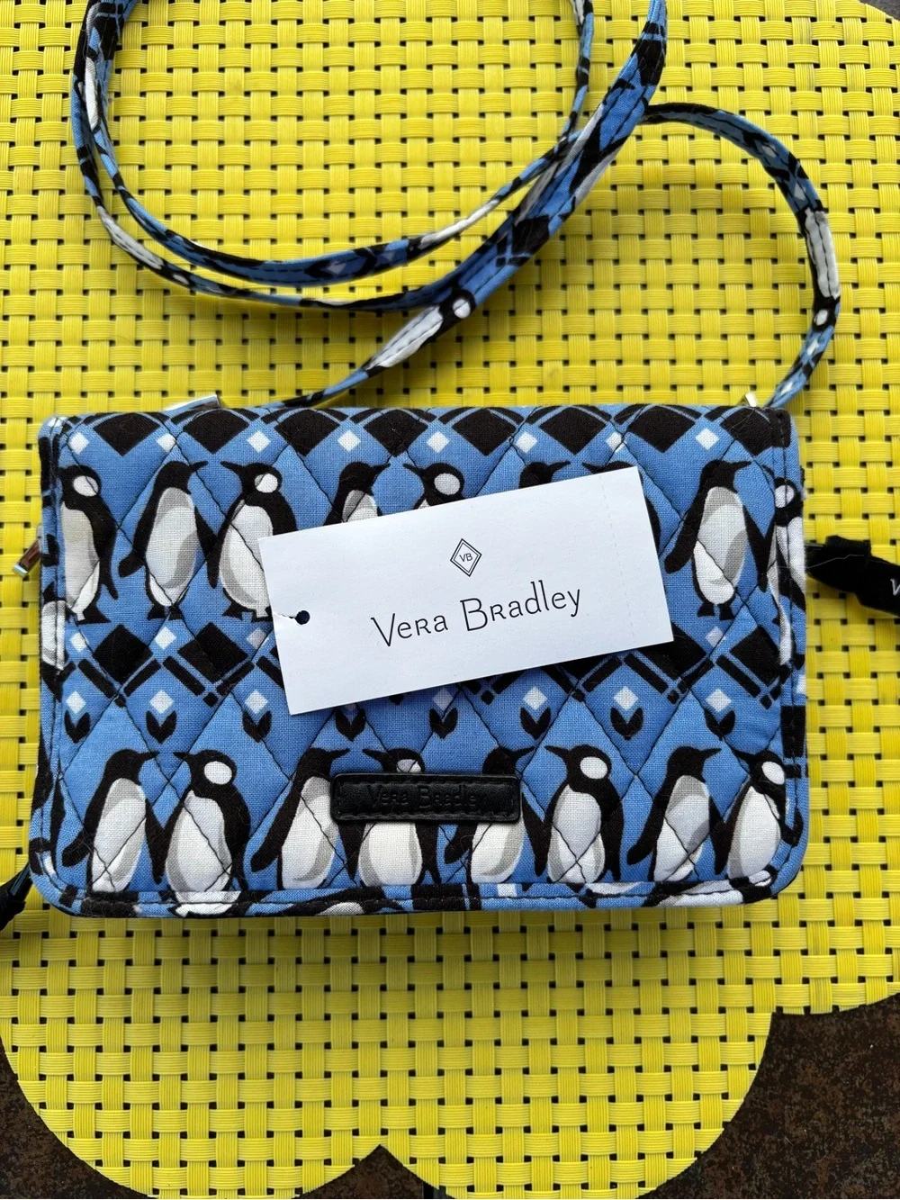 Vera Bradley Penguins Intarsia Blue RFID 3-in-1 Crossbody, Wristlet or Wallet